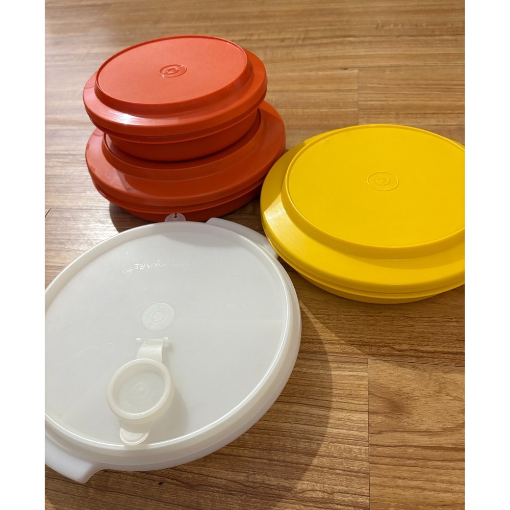 Vintage Tupperware Set of 4 Seal N Serve w Lids Harvest Colors & Suzette Divided